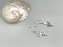 Load image into Gallery viewer, Silver Bird Earrings dangle silver Herkimer Diamond hummingbird Jewelry