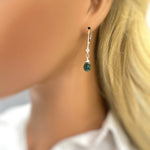 Dainty Emerald earrings dangle, Sterling Silver