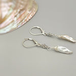 Unique Icicle Pearl Earrings dangle, Sterling Silver