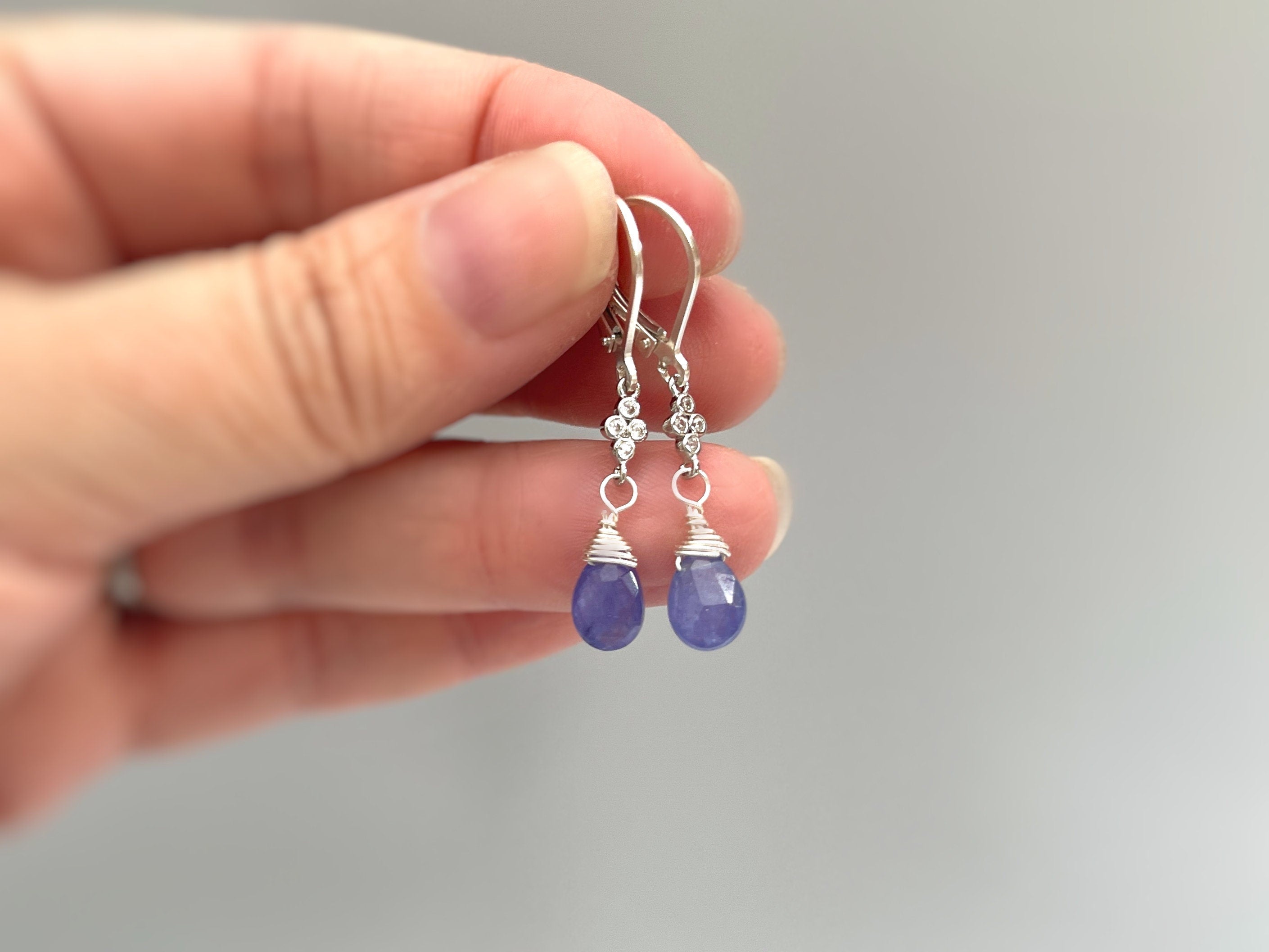 Tanzanite earrings dangle Sterling Silver, Rose Gold, 14k Gold, dangly boho dainty Purple crystal jewelry for women, December gift for wife