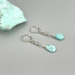 Larimar earrings dangle Sterling Silver, Rose Gold, 14k Gold, dainty dangly boho blue crystal jewelry for women, unique gift for wife