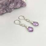 Pink Amethyst earrings dangle Sterling Silver, crystal