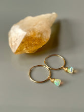 Load image into Gallery viewer, Gold Opal Hoop earrings 14k Gold Fill Dangly