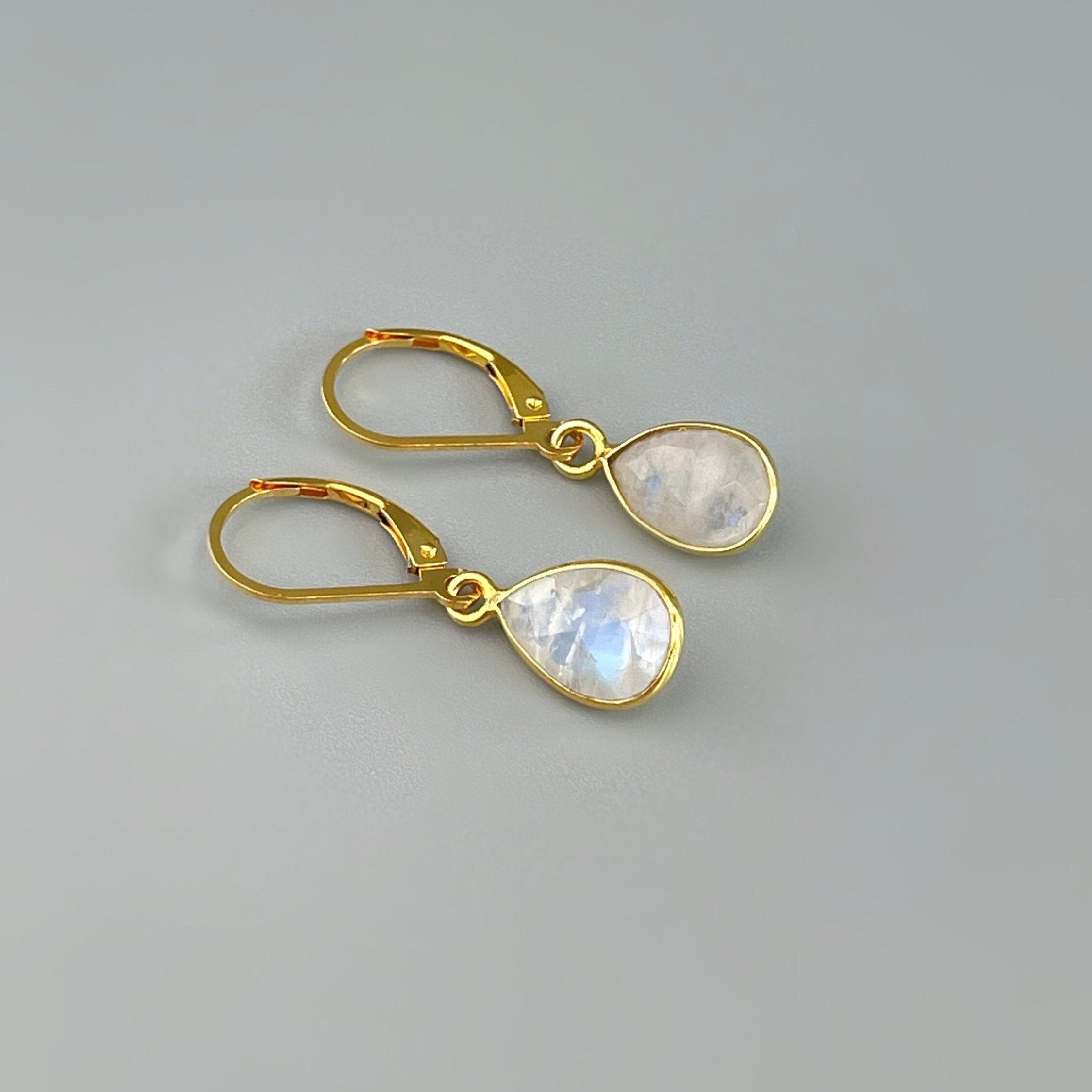 Moonstone Earrings 14k Gold Fill Dangling Gemstone Earrings Handmade Rainbow Blue Moonstone Jewelry for women vermeil gift for wife