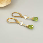 Dainty peridot earrings dangle, 14k Gold, silver dangly tear drop boho handmade green crystal jewelry for women, August Birthstone mom gift