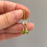 Dainty peridot earrings dangle, 14k Gold, silver dangly tear drop boho handmade green crystal jewelry for women, August Birthstone mom gift