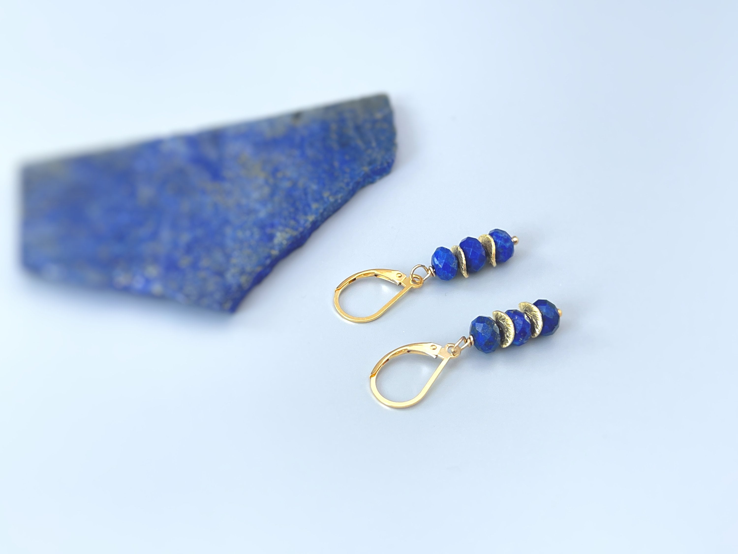 Lapis Lazuli Earrings dangle, 14k gold lightweight everyday jewelry