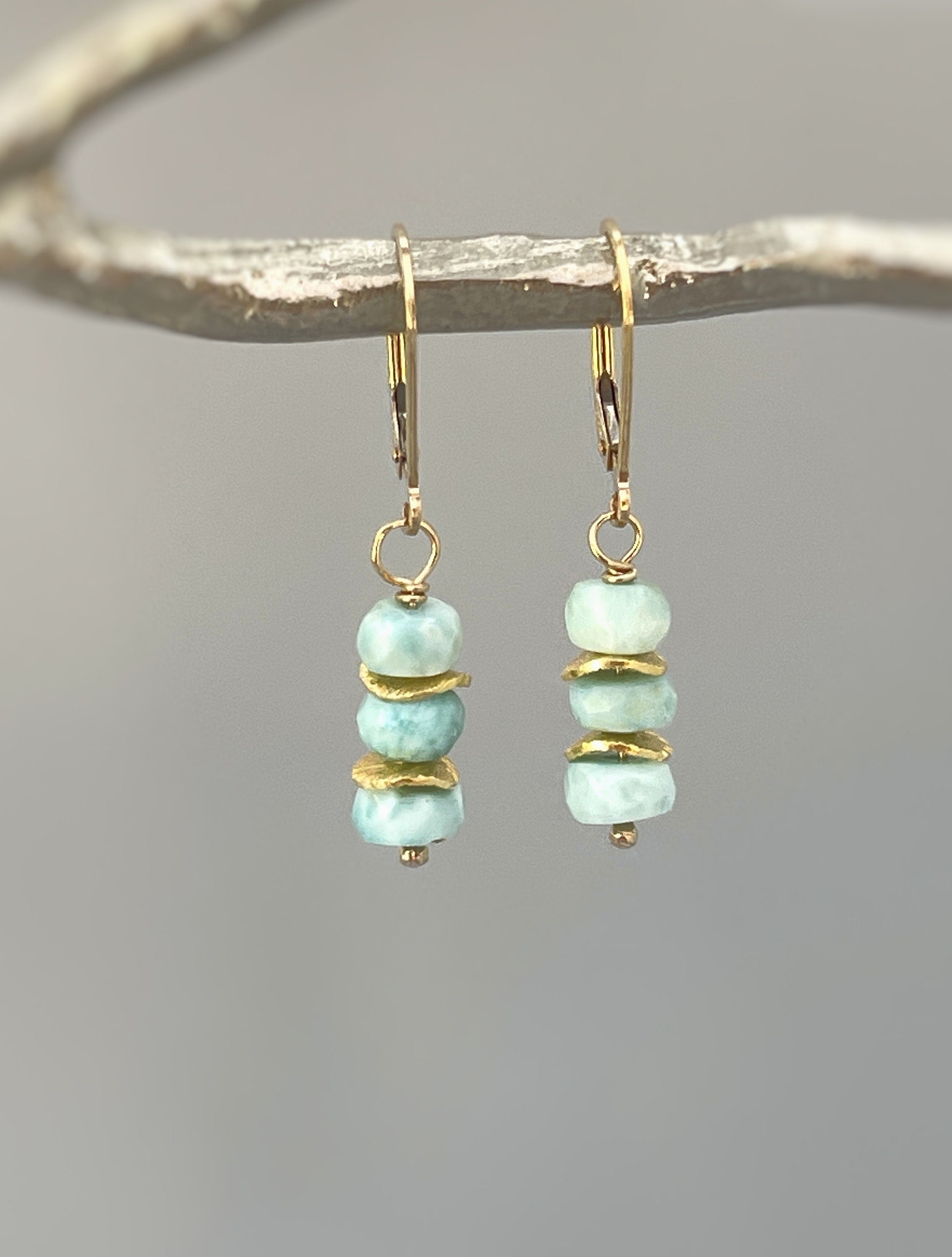 Dainty Larimar Earrings, Gold, Sterling Silver, Rose Gold