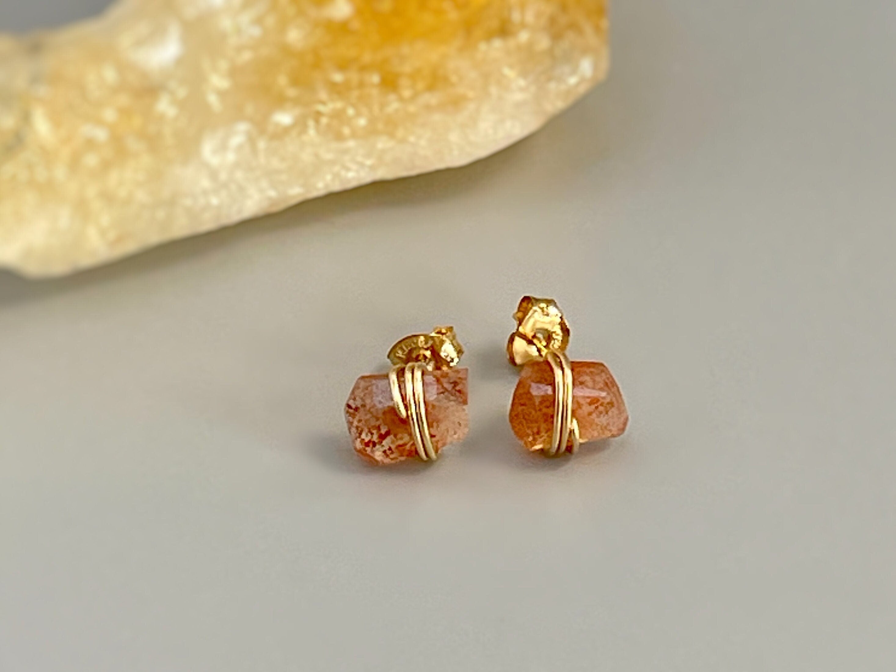 Raw Oregon Sunstone Stud Earrings