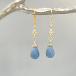 Owyhee Blue Opal earrings dangle with crystals Gold, Rose Gold, Sterling silver