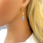 Owyhee Blue Opal earrings dangle with crystals Gold, Rose Gold, Sterling silver