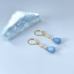 Owyhee Blue Opal earrings dangle with crystals Gold, Rose Gold, Sterling silver