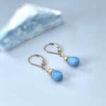 Owyhee Blue Opal earrings dangle Sterling Silver Gold, Rose Gold teardrops
