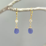 Dainty Tanzanite Earrings dangle, Gold Dangly purple gemstone crystal 14k Handmade December Birthstone Jewelry for women