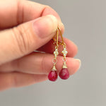 Ruby earrings dangle 14k Fill Gold, crystal