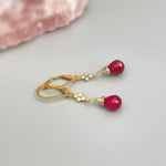 Ruby earrings dangle 14k Fill Gold, crystal