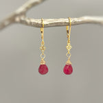 Ruby earrings dangle 14k Fill Gold, crystal