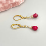 Ruby earrings dangle 14k Fill Gold, crystal