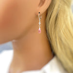 Crystal and Pink Topaz earrings dangle, Sterling Silver
