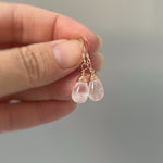 Rose Quartz Earrings Dangle Rose Gold, Sterling Silver Dangling smooth teardrop soft pink gemstone Handmade January birthstone jewelry gift