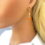 Carnelian earrings dangle, 14k gold, Sterling Silver, Crystal boho jewelry