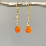 Carnelian earrings dangle, 14k gold, Sterling Silver, Crystal boho jewelry