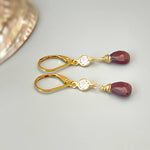 Dainty Crystal and Garnet Earrings dangle Gold