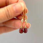 Dainty Garnet Earrings dangle, 14k Gold Dangly red gemstone crystal 14k unique Handmade January Birthstone Jewelry for women gift for mom