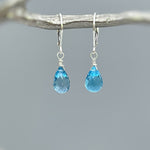 Swiss Blue Topaz earrings dangle, solid 14k Gold, silver, rose gold