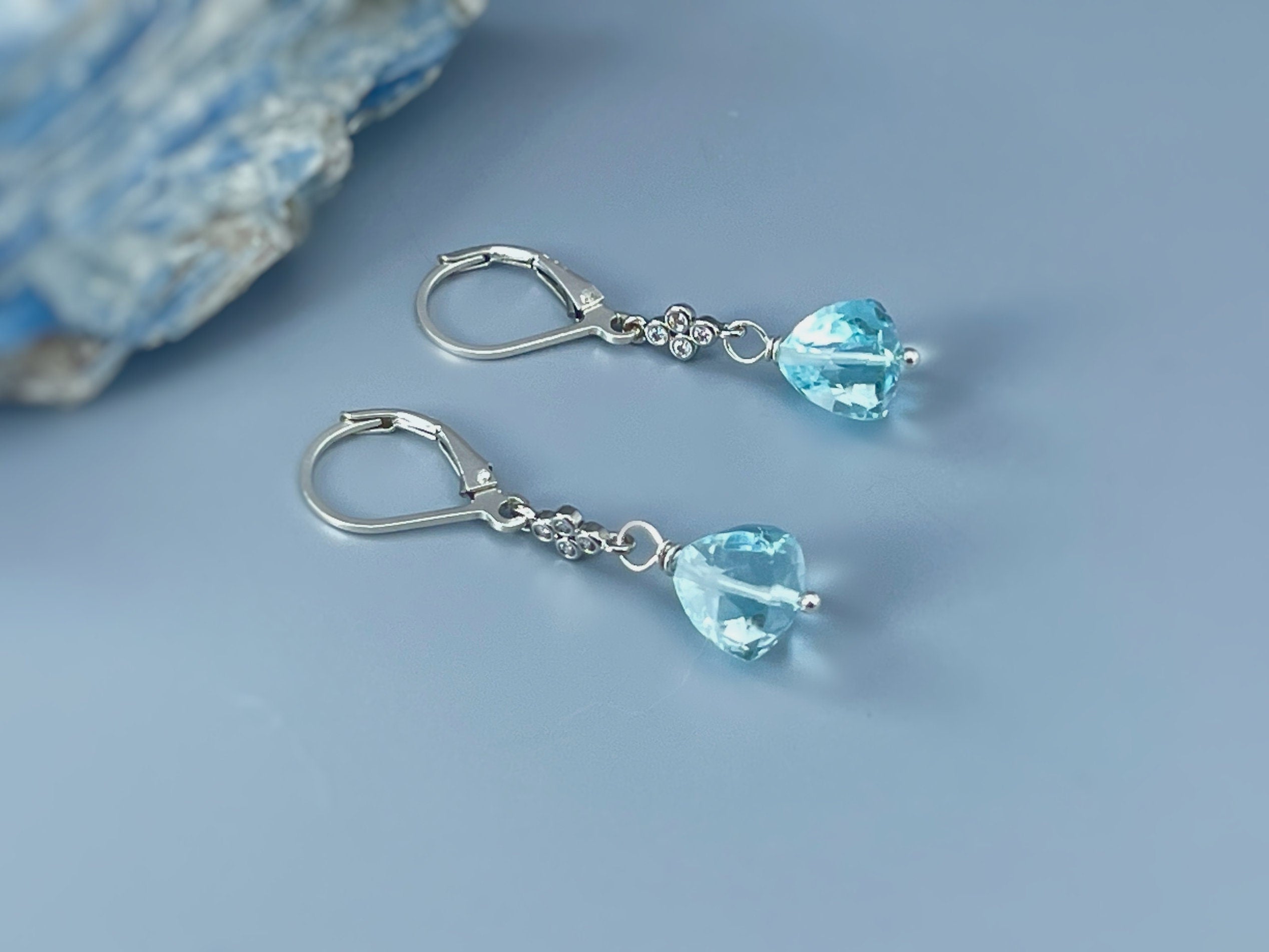 Sky Blue Topaz Quartz Earrings Dangly