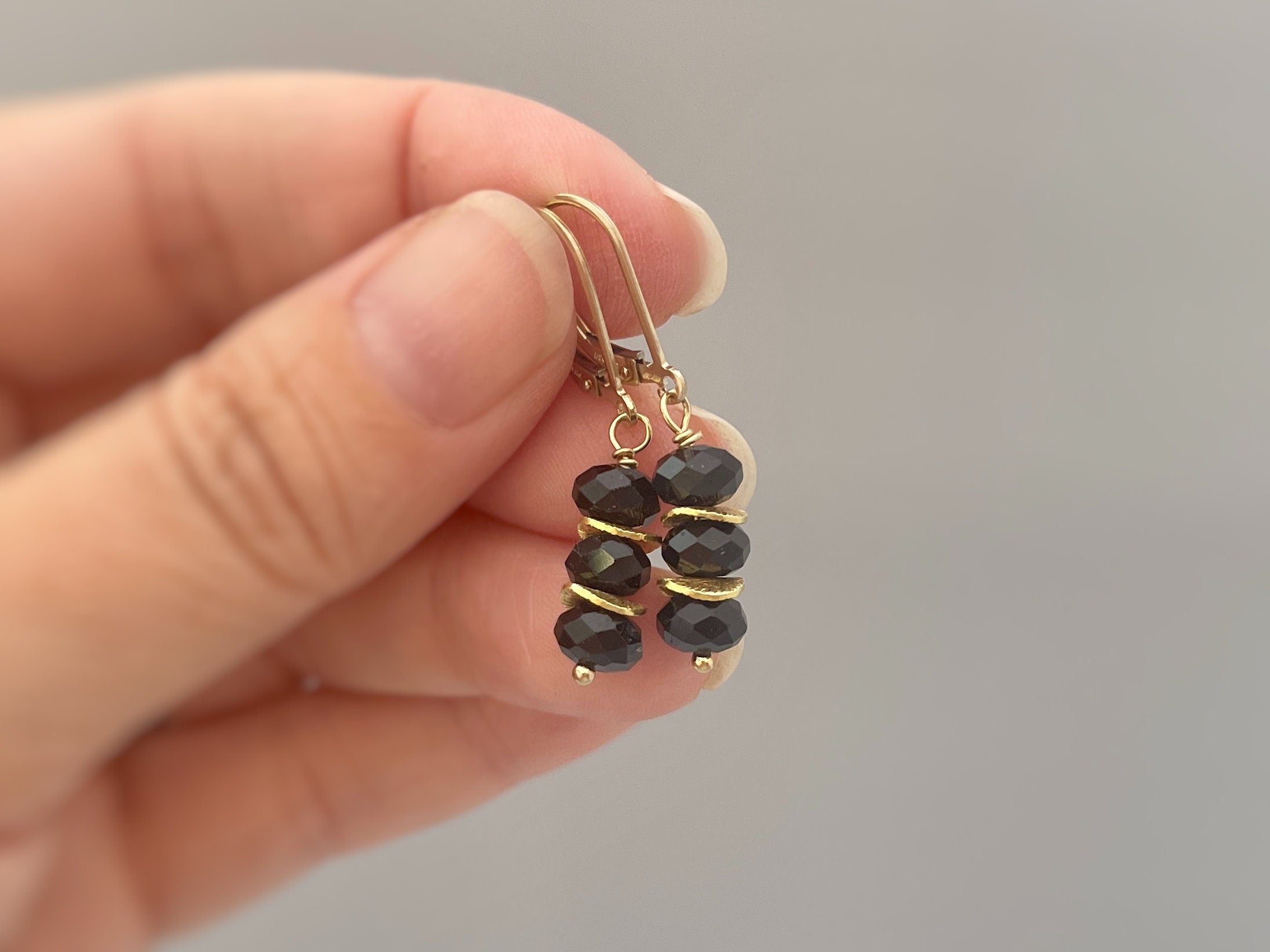 Black Tourmaline Earrings dangle, 14k gold, sterling silver boho dangly black gemstone lightweight everyday jewelry for women Birthstone