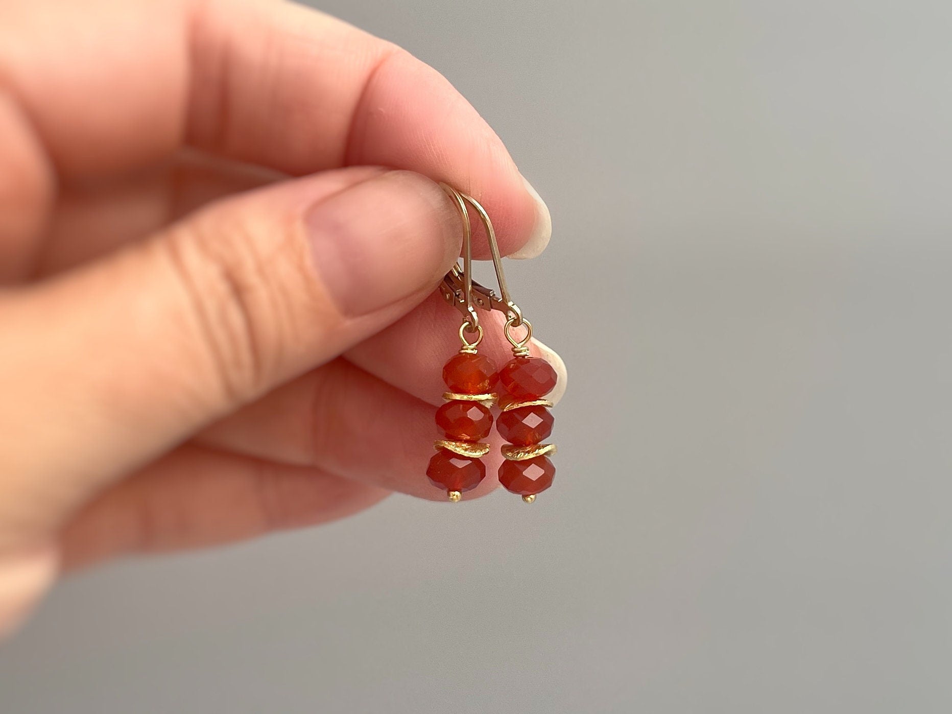 Carnelian Earrings dangle, 14k gold, sterling silver