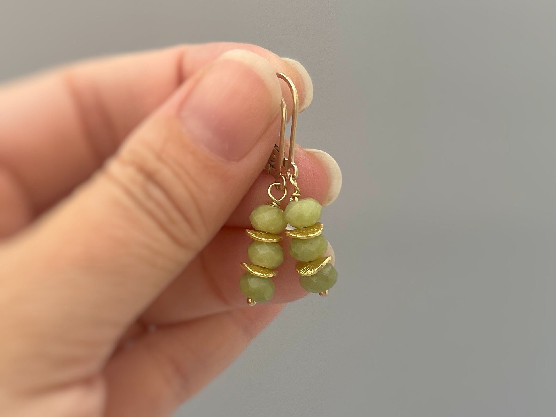 Jade Earrings dangle, Rose Gold gold, sterling silver, 14k Gold boho dangly lime green gemstone lightweight everyday jewelry for women