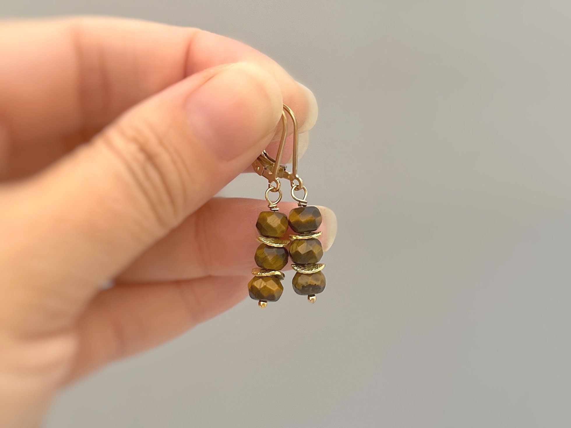 Tigers Eye Earrings dangle, 14k gold, sterling silver