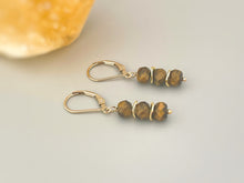 Load image into Gallery viewer, Tigers Eye Earrings dangle, 14k gold, sterling silver boho dangly brown gold gemstone lightweight everyday jewelry for women Birthstone