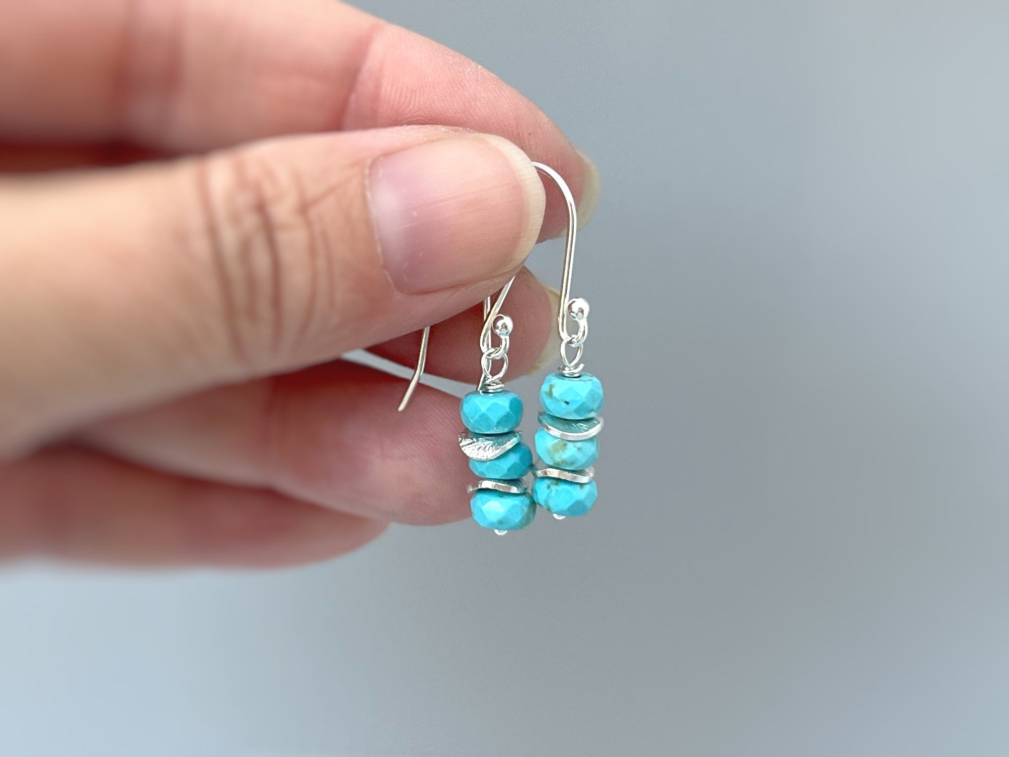 Dainty Everyday Turquoise Earrings dangle sterling silver, gold, rose gold