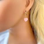 Pink Rose Quartz Heart Earrings Dangle