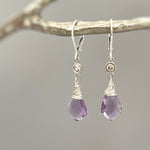 Pink Amethyst earrings dangle Sterling Silver, crystal