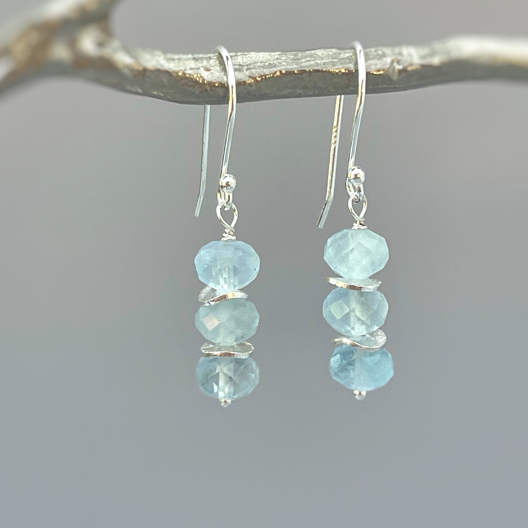 Aquamarine earrings dangle, Rose Gold