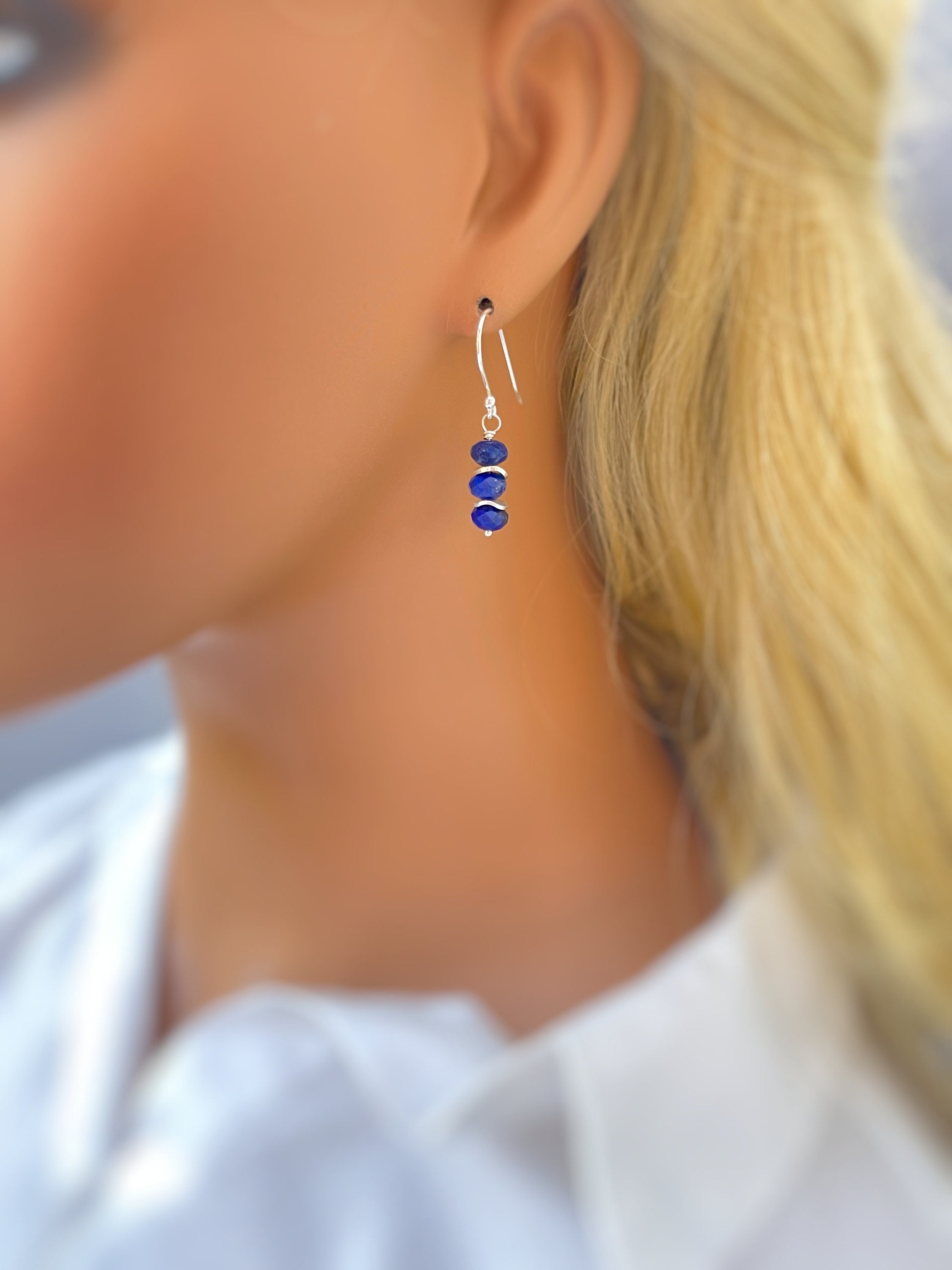 Lapis Lazuli Earrings dangle, 14k gold lightweight everyday jewelry