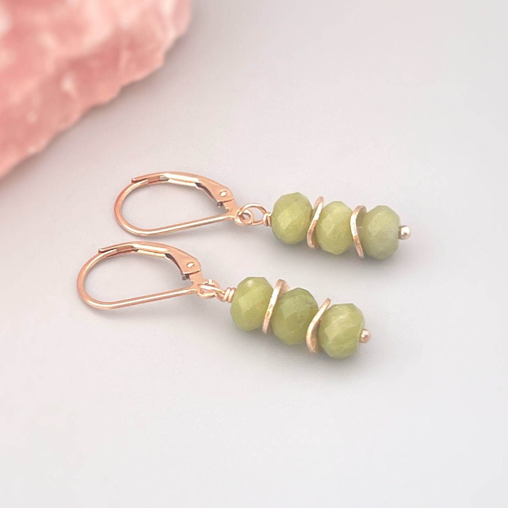 Jade Earrings dangle, Rose Gold gold, sterling silver, 14k Gold boho dangly lime green gemstone lightweight everyday jewelry for women