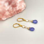 Dainty Tanzanite Earrings dangle, Gold Dangly purple gemstone crystal 14k Handmade December Birthstone Jewelry for women