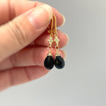 Dainty Crystal and Black Onyx earrings dangle, Sterling Silver