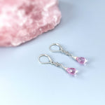 Crystal and Pink Topaz earrings dangle, Sterling Silver