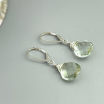 Green Amethyst earrings Dangle Sterling Silver, Rose 14k Solid Gold Prasiolite Jewelry