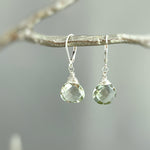 Green Amethyst earrings Dangle Sterling Silver, Rose 14k Solid Gold Prasiolite Jewelry