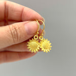 Sunflower Earrings dangle Gold Boho dangling flower earrings for women lightweight unique floral Summer Sunflower jewelry for wedding