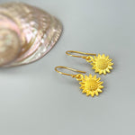 Sunflower Earrings dangle Gold Boho dangling flower earrings for women lightweight unique floral Summer Sunflower jewelry for wedding