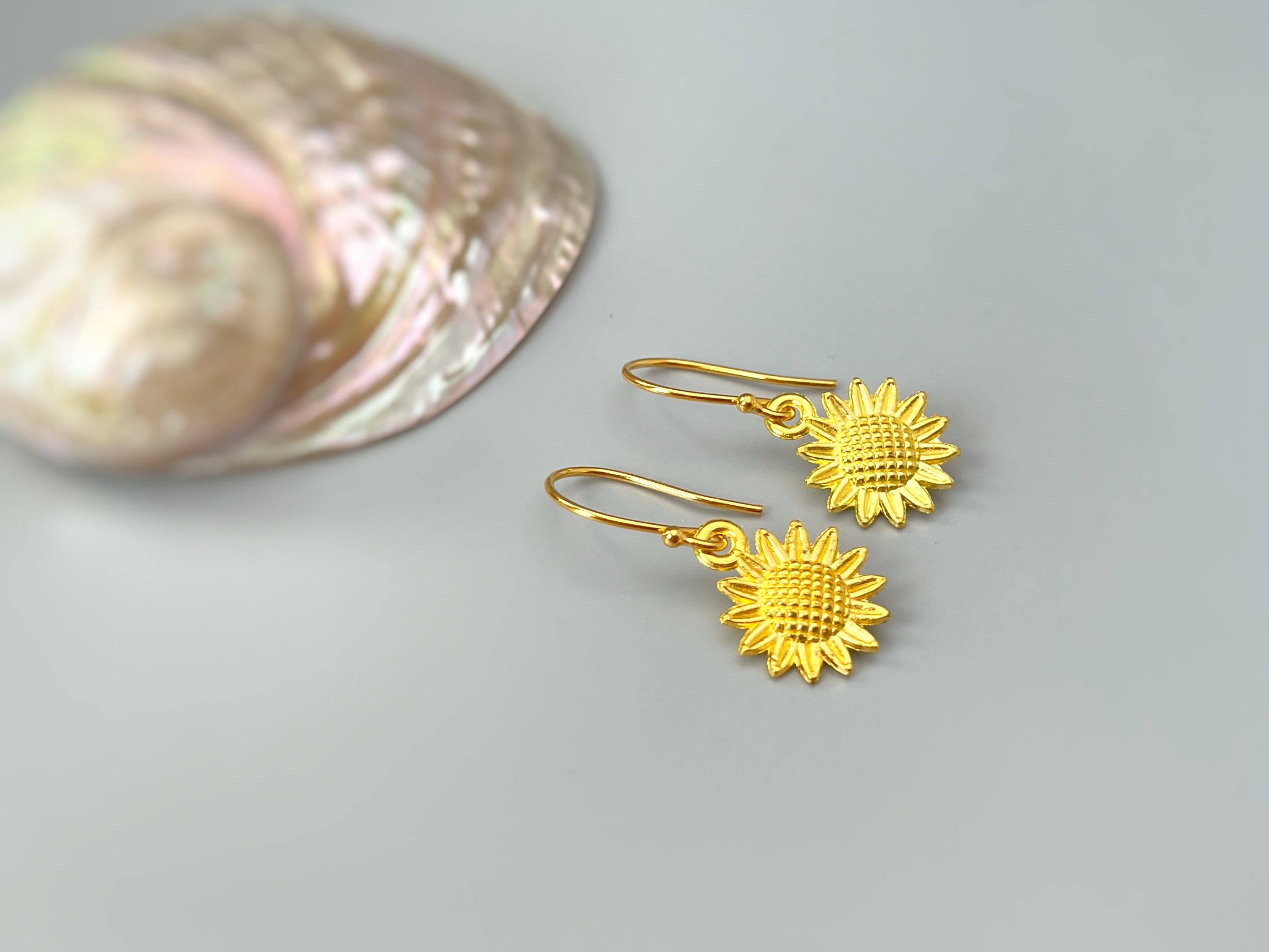 Sunflower Earrings dangle Gold Boho dangling flower earrings for women lightweight unique floral Summer Sunflower jewelry for wedding