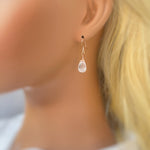 Rose Quartz Earrings Dangle Rose Gold, Sterling Silver Dangling smooth teardrop soft pink gemstone Handmade January birthstone jewelry gift
